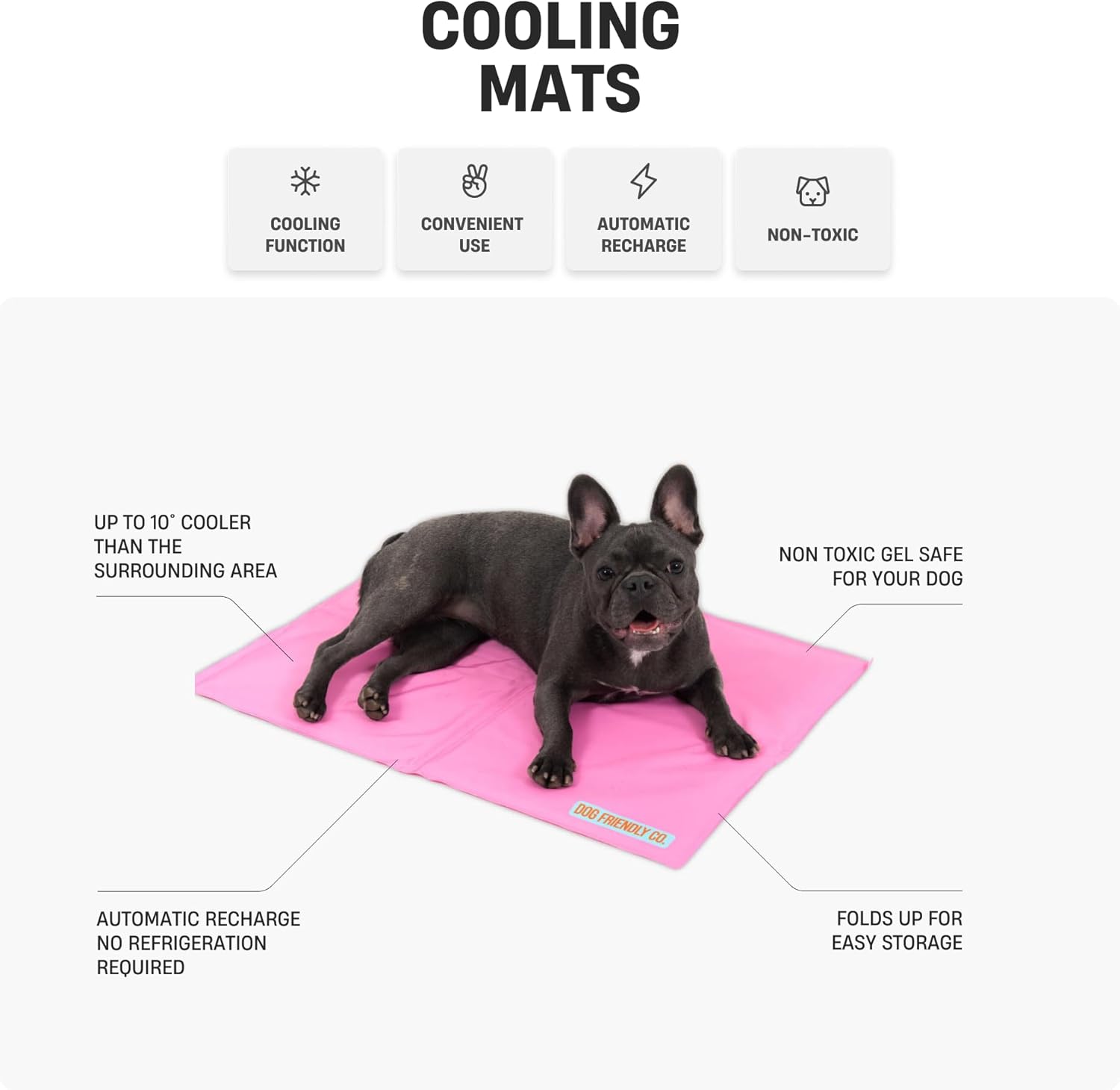 Dog Friendly Co. Dog Cooling Mat for Summer | Automatic Cooling, Easily Foldable, Non-Toxic Gel Interior | Pink, Size L