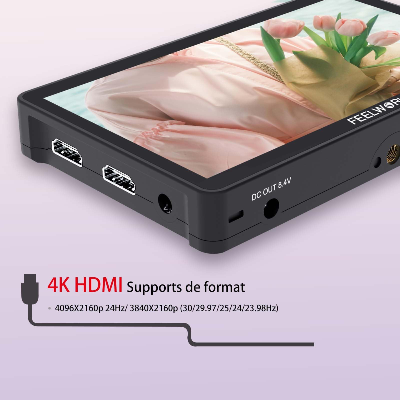 FEELWORLD F5 Pro V4 Moniteur Champ de Caméra 6 Pouces Écran Tactile HDR LUT 3D avec Batterie, Organisateur de Moniteur de caméra, IPS 1920x1080 4K HDMI 5 V Type-c Input