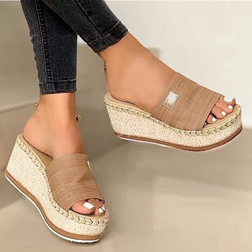 Sandalias de plataforma para mujer, sandalias de plataforma con plataforma, sandalias casuales con punta abierta, sandalias de cuña de alpargata,