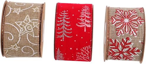 Xmas Christmas Ribbon Belt 3 Rolls Woolen Polyester Decorative Ribbon | Reusable, Free to Cut, Festive Party Decor, for Gift Boxes and Holiday Wrapping Supplies