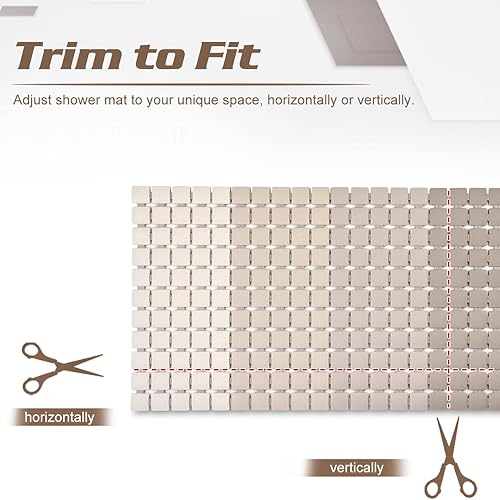 Miniatura 4 de Tapete de ducha extra largo antideslizante con ventosas y agujeros de drenaje, 34 x 15.4 pulgadas (beige degradado)