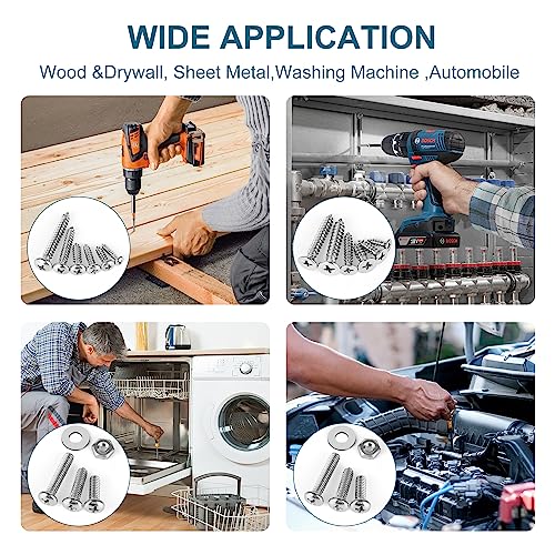845pcs Trousse d'assortiment de matériel en acier inoxydable, no6-32#8-32 #10-24 SAE Kit d'assortiment de vis de machine Bouchons Nuts Winders+Vis auto-tappantes pour métal, vis de tôle auto-perceuse(495pcs+350pcs)