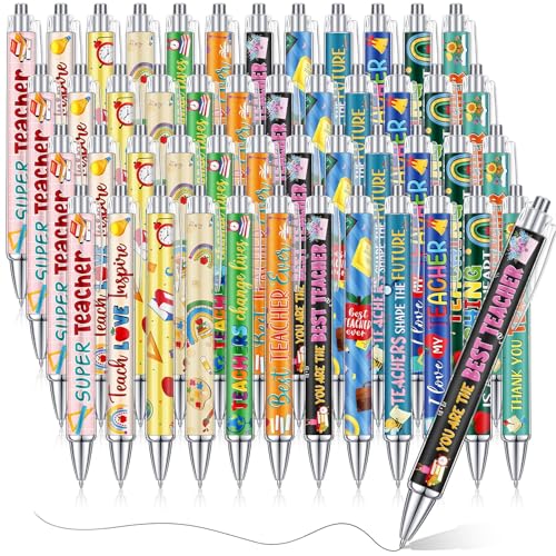 Cholemy 48 Pieces Teacher Appreciation Pens Teacher Appreciation Gifts Ballpoint Pens Bulk Inspirational Thank You Ink Pen Gift for School Office Supplies