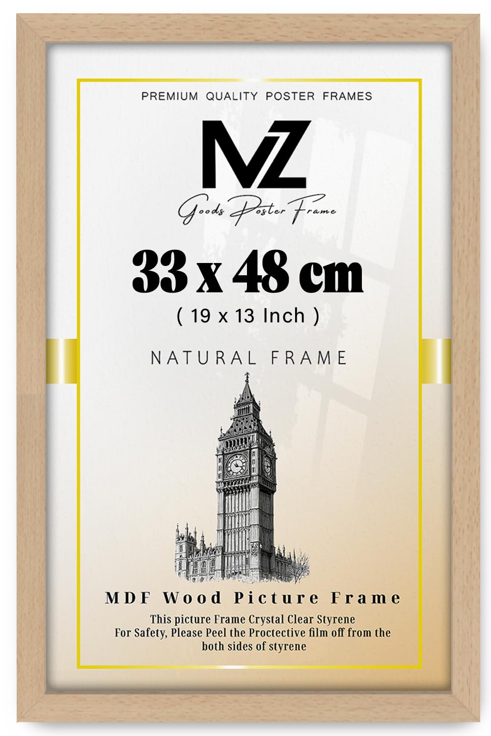 Mz Goods Beech | Mdf Picture Frame (33 X 48 Cm) 48 Cm X 33 Cm For Posters, Certificates & Art Prints, Secure Hanging Hooks For Display [ ]