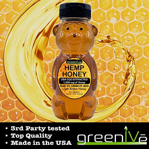 1,000mg CO2 Extracted Hemp Honey Grade A Raw American Honey 12 Ounce Bear (12oz 1,000mg)