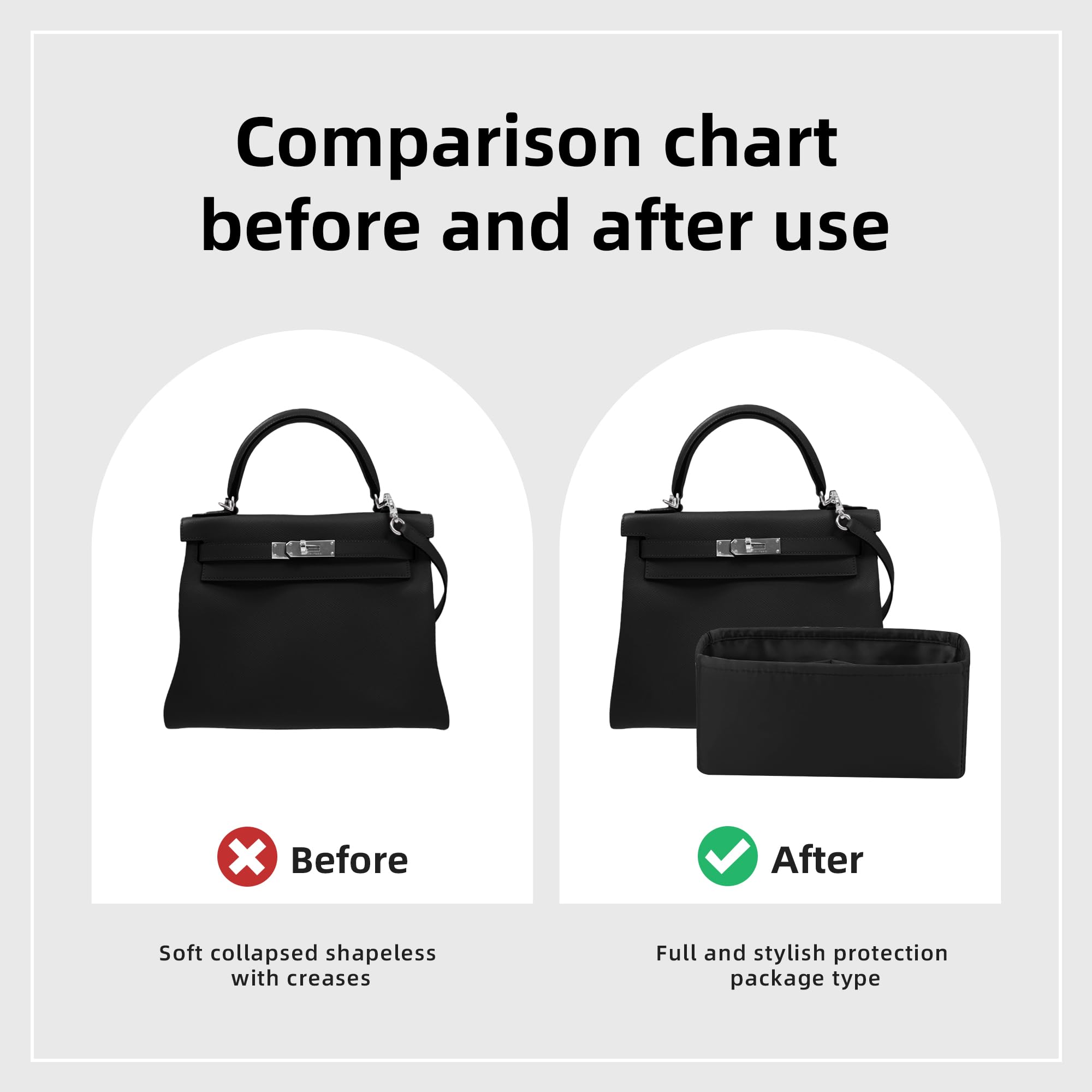 DGAZ Organizador Bolsos de Seda, Organizador Bolsa Interior Ligera para Kelly Pochette/Mini/20/25/28/32/35/40/42/50, inserto de bolsa para bolso (Noir, KL25)