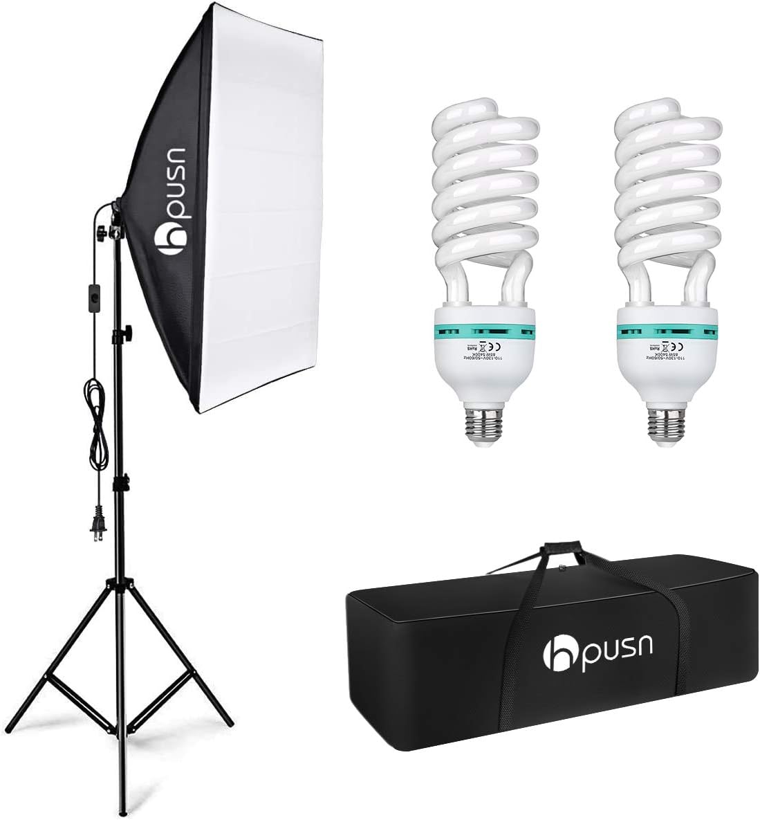 HPUSN Softbox Lighting Kit Photography Studio Light with 20-inch X 28-inch Reflector and 2pcs 85W 5500K E27 Bulb, Professional Photo Studio Equipment for Portrait Fashion Photography Video, etc.