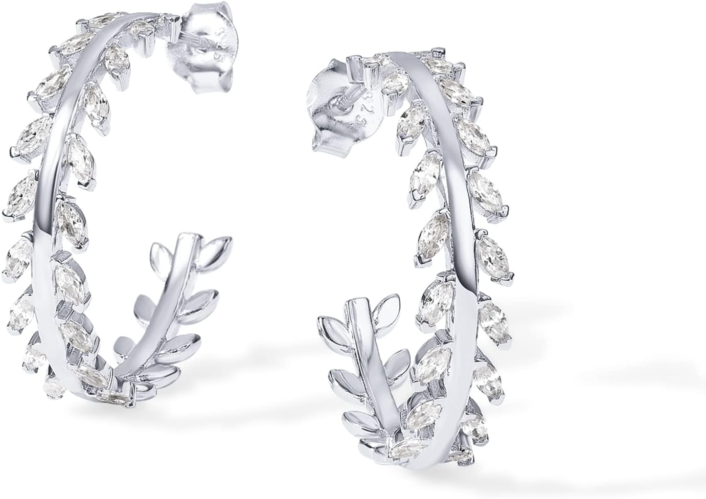 PAVOI 14K Gold Plated 925 Sterling Silver Post Cubic Zirconia Leaf Hoop Earrings | Gold Hoop Earrings for Women