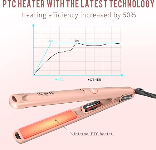 Miniatura 4 de K&K Plancha de pelo de 1 pulgada con pantalla LED, temperatura ajustable, plancha plana para cabello corto, turmalina, titanio, doble voltaje,