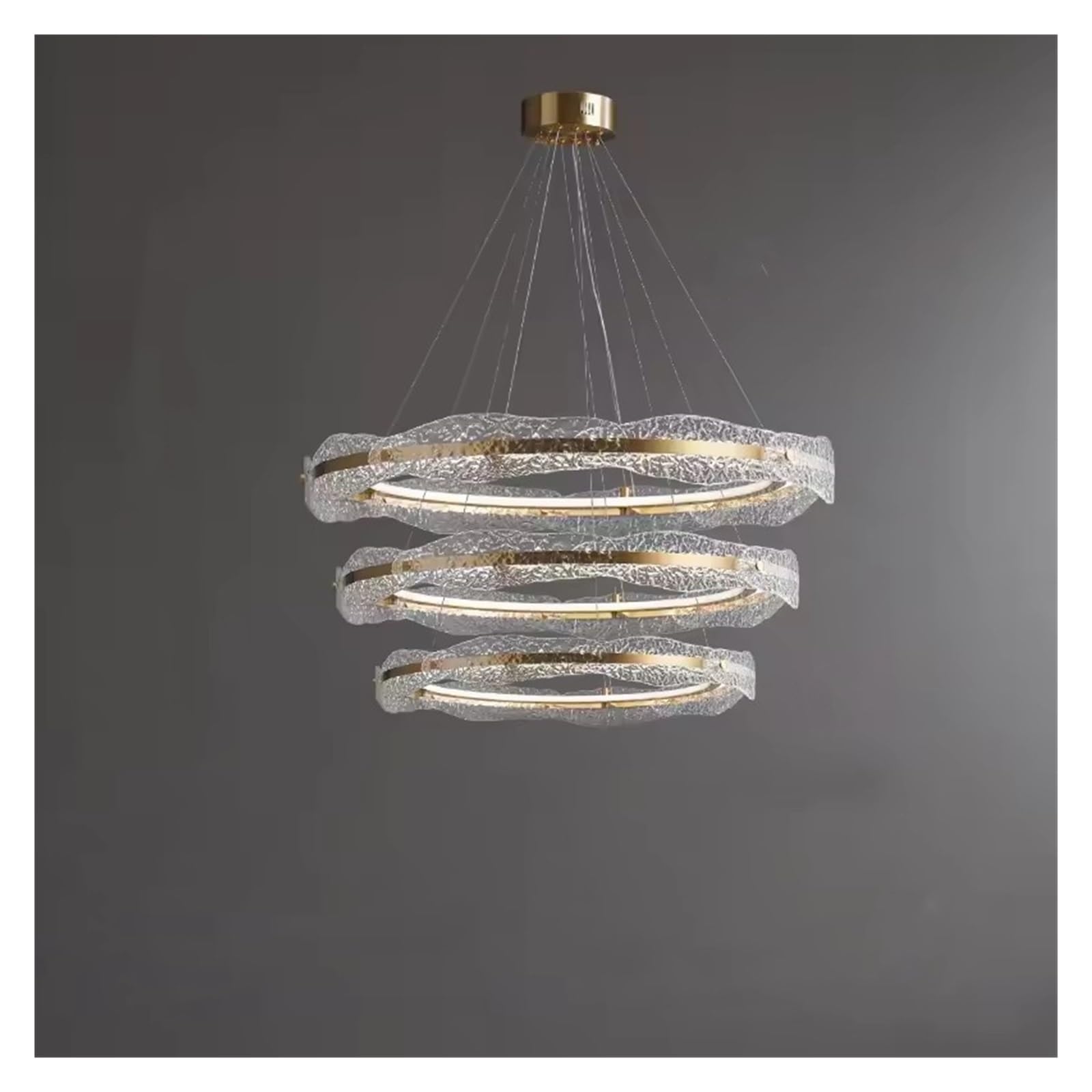 Olskfuh Size_name Light Luxury Chandelier Living Room Light Simple Circular Creative Water Pattern Glass Dining Room Lighting All Copper Lamps,-60+80+100Cm