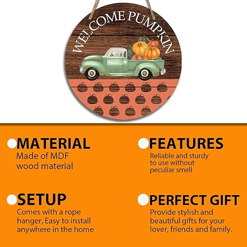 Miniatura 3 de Letrero de madera colgante de madera con texto en inglés Hello Pumpkin Fall Harvest Welcom para puerta delantera, hogar, patio, porche, hojas de
