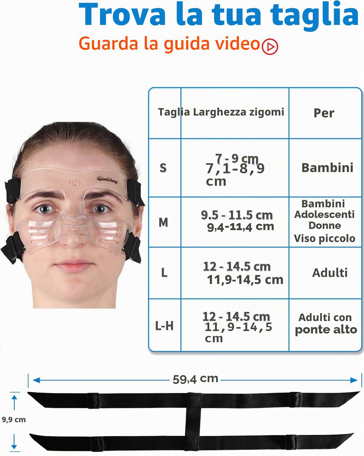 QianCheng, QC-L5-M - Maschera protettiva per il viso, taglia media, con imbottitura per donne e ragazzi