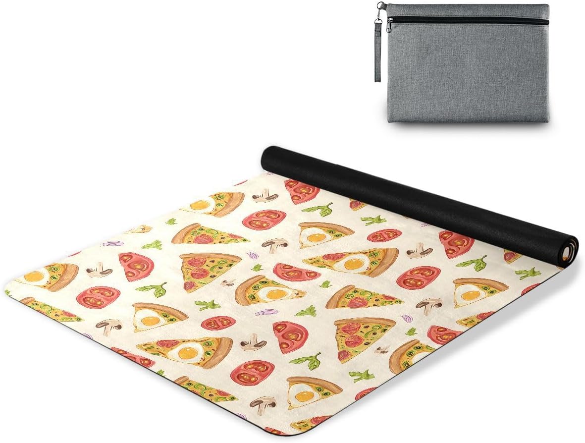 ALAZA Pizza Mushroom Tomato Egg Pattern Yoga Mat Non Slip Fitness Exercise Mat, Workout Mat for Yoga, Pilates and Floor Exercises