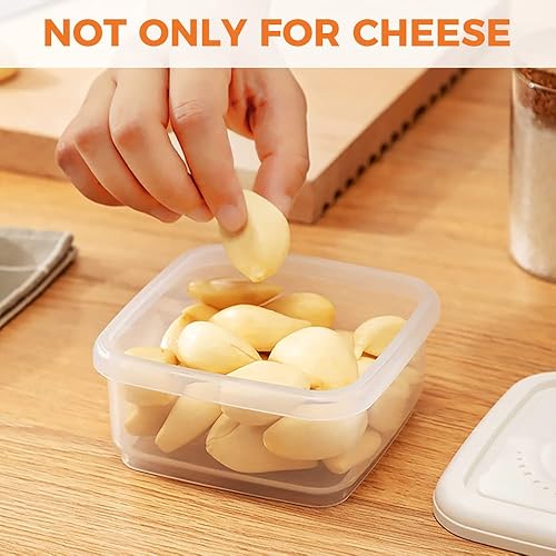 Miniatura 5 de Contenedor de queso para nevera, soporte cuadrado para queso en rodajas, organizador de alimentos transparente con tapa para quesos (blanco)