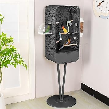 27.6-Inch Metal Birdcage with Stand, Clear Large Bird Cage with Acrylic Door, Indoor Bird Aviary for Parakeets, Budgies & CockatielsBlack