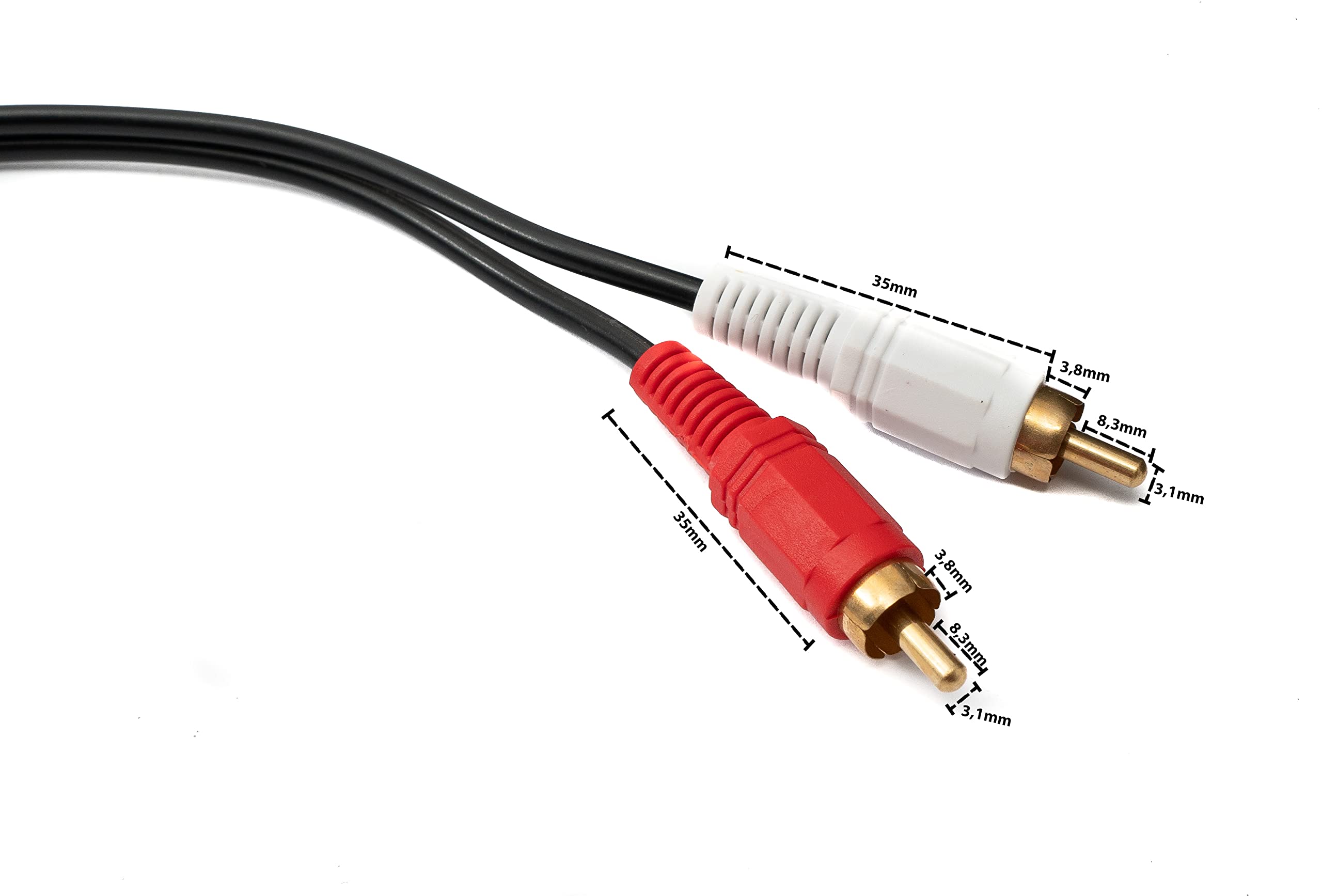 System-S Cable RCA 2 RCA de 20 m macho a macho, adaptador AV estéreo en negro