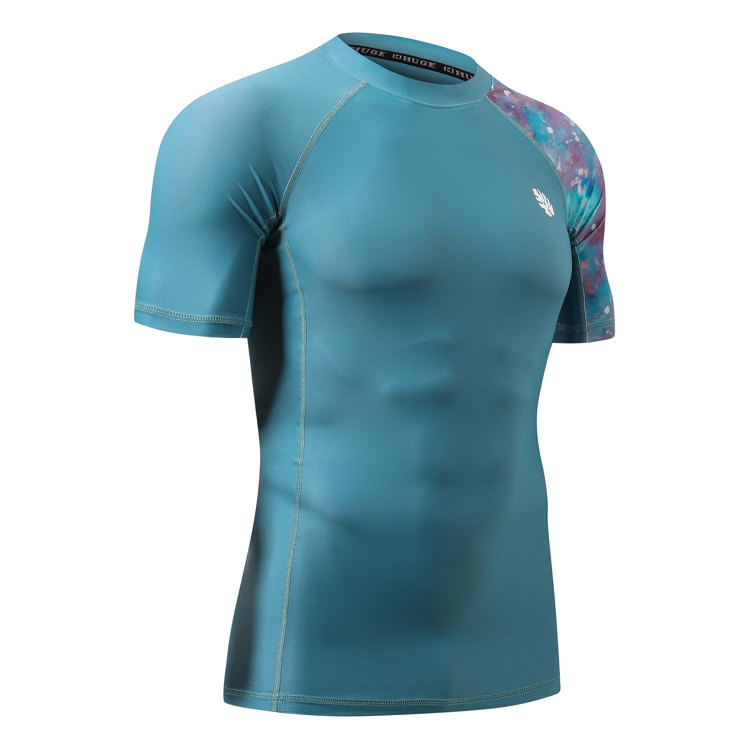 HUGE SPORTS Maillot de Natation pour Homme Rash Guard à Manches Courtes Compression Séchage Rapide, S