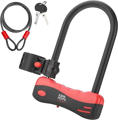 KEMIMOTO Candado en U con cable, candados para bicicleta antirrobo, con grillete y cable de 0.394 in x 5.9 ft con soporte de montaje, cerradura de