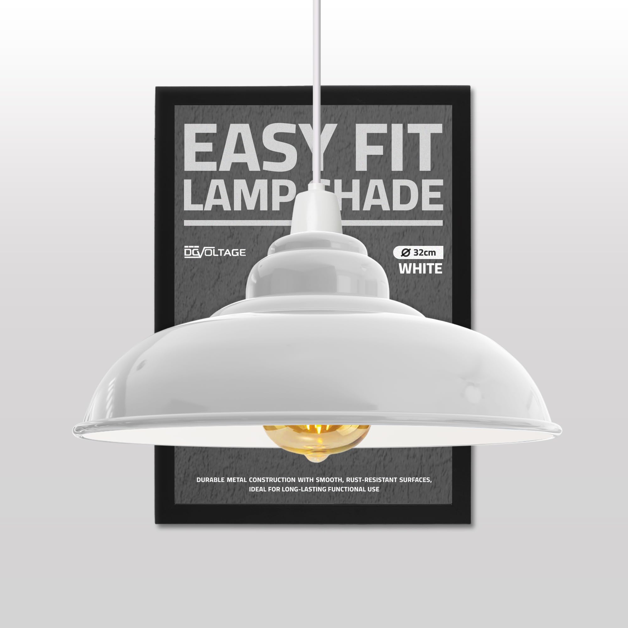 Modern Industrial White Metal Ceiling Light Shade, 32cm Large Curvy Easy Fit Pendant Lamp Shade for Living Room, Kitchen, Hallway(Free Reducer Plate) — image 1