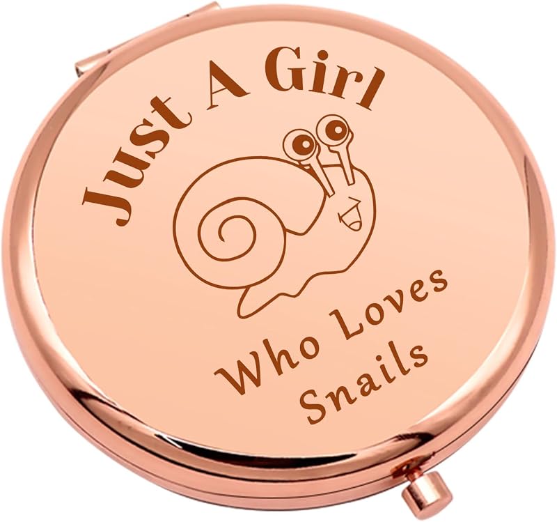 Espelho compacto dobrável Mwphuy com tema de caracóis, moldura Rose Gold, 6,6 cm