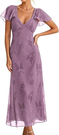 RIHOAS Women Semi Formal Dress Wedding Guest Short Sleeves Midi Dresses