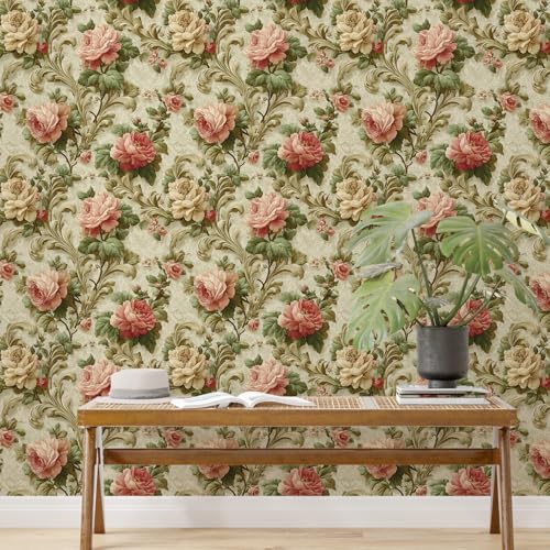 Image of PAPER PLANE DESIGN Vintage Floral Vinyl Self Adhesive Wallpaper Peel & Stick, Waterproof, Stain-Proof | 16 in X 90 in, Decor for Bedroom, Hallway, Living Room (A)