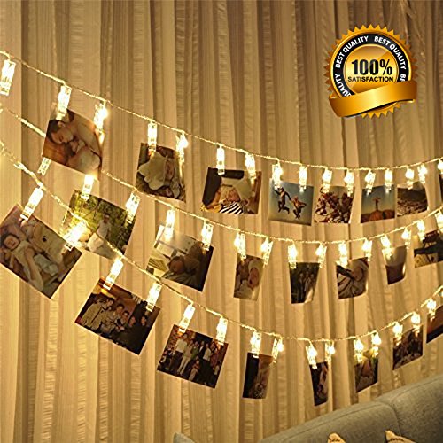 Preisvergleich Produktbild LED Foto Clips Lichterketten, 40 Photo Clips 4M Batteriebetriebene Stimmungsbeleuchtung Dekoration für Hängendes Foto Memos Kunstwerke, Led lichterkette für Garten, Terrasse, Hof, Haus