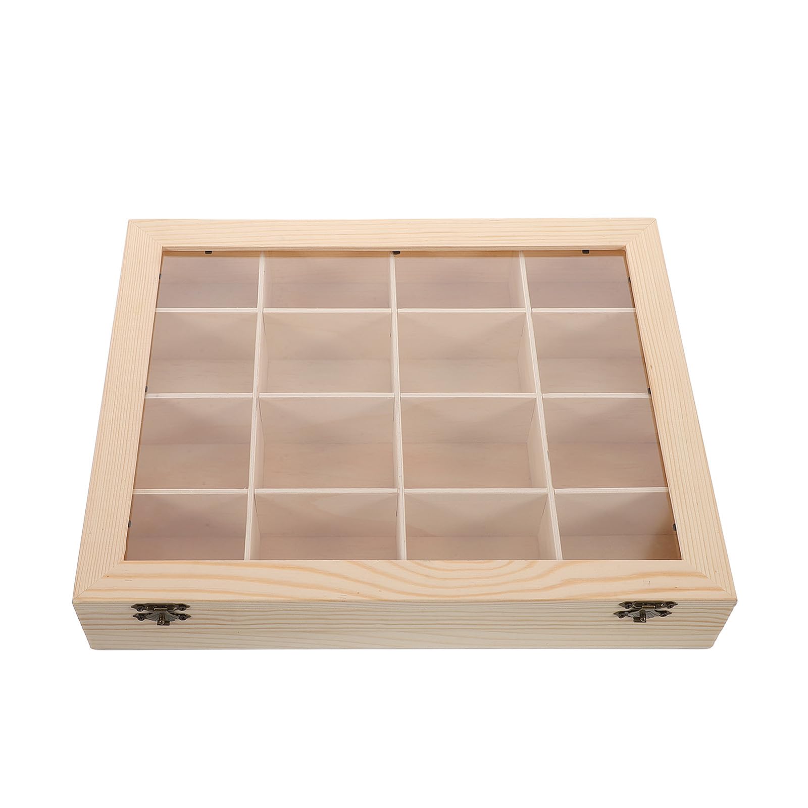 DOITOOL Caja de Almacenamiento para Colecciones de Rocas de Madera con Tapa Acrílica Transparente Organizador de Compartimentos para Minerales Cristales y Muestras Vitrina Expositora