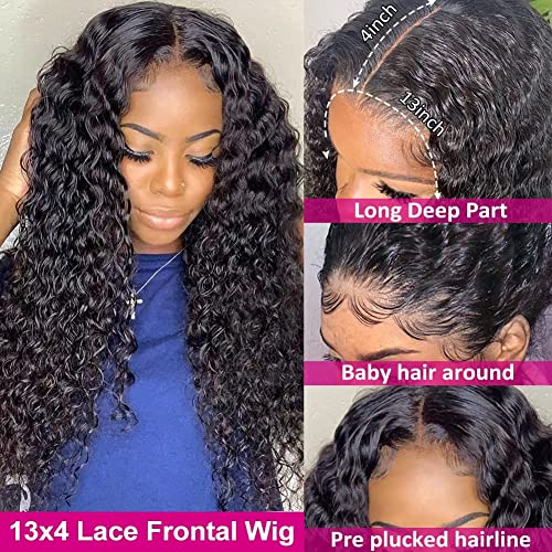 Pizazz 13X4 Glueless Lace Front Wigs Human Hair Pre Plucked With Baby Hair 9A Brazilian Deep Wave Human Hair Wigs For Women 180% Density Hd Transparent Lace Wig (30 Inch, Black Color) #TOP2