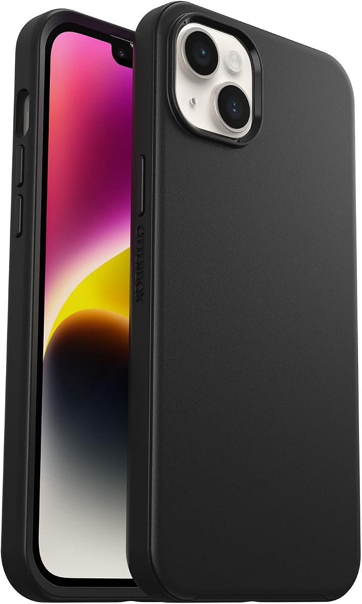 OtterBox iPhone 14 Plus Symmetry Series+ Case - BLACK , ultra-sleek, snaps to MagSafe, raised edges protect camera & screen