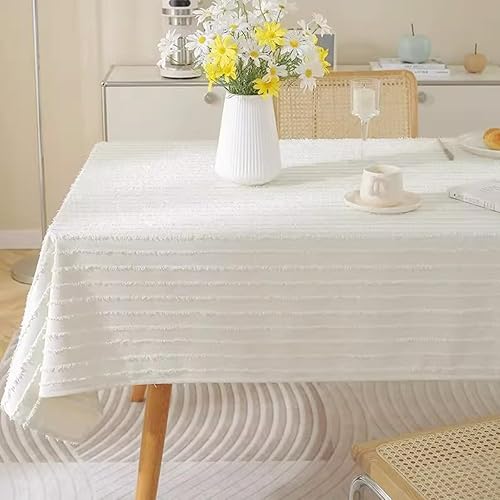 Bringsine Mantel rectangular blanco de 55 x 55 pulgadas para fiestas, mantel de boda con roseta, decoración de mesa de fiesta, mantel floral de