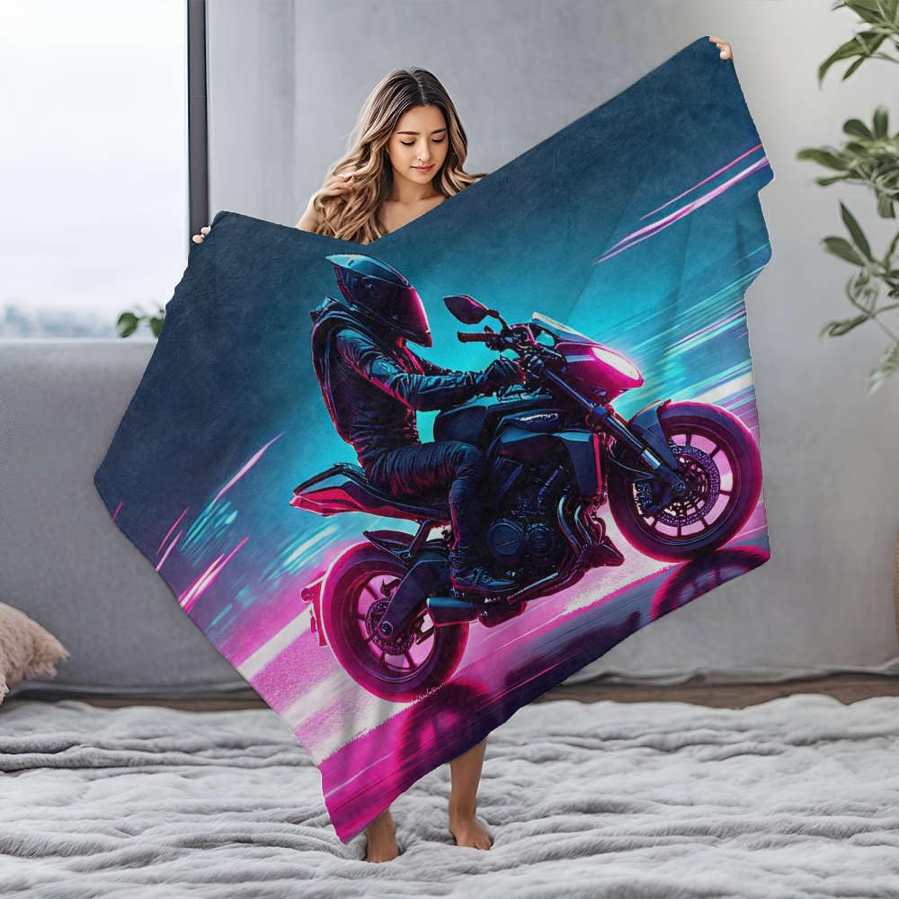 Koc dla niemowląt jeździec pędzący na neonowym motocyklu, flanelowy koc plażowy koc dziecięcy (150 x 200 cm)