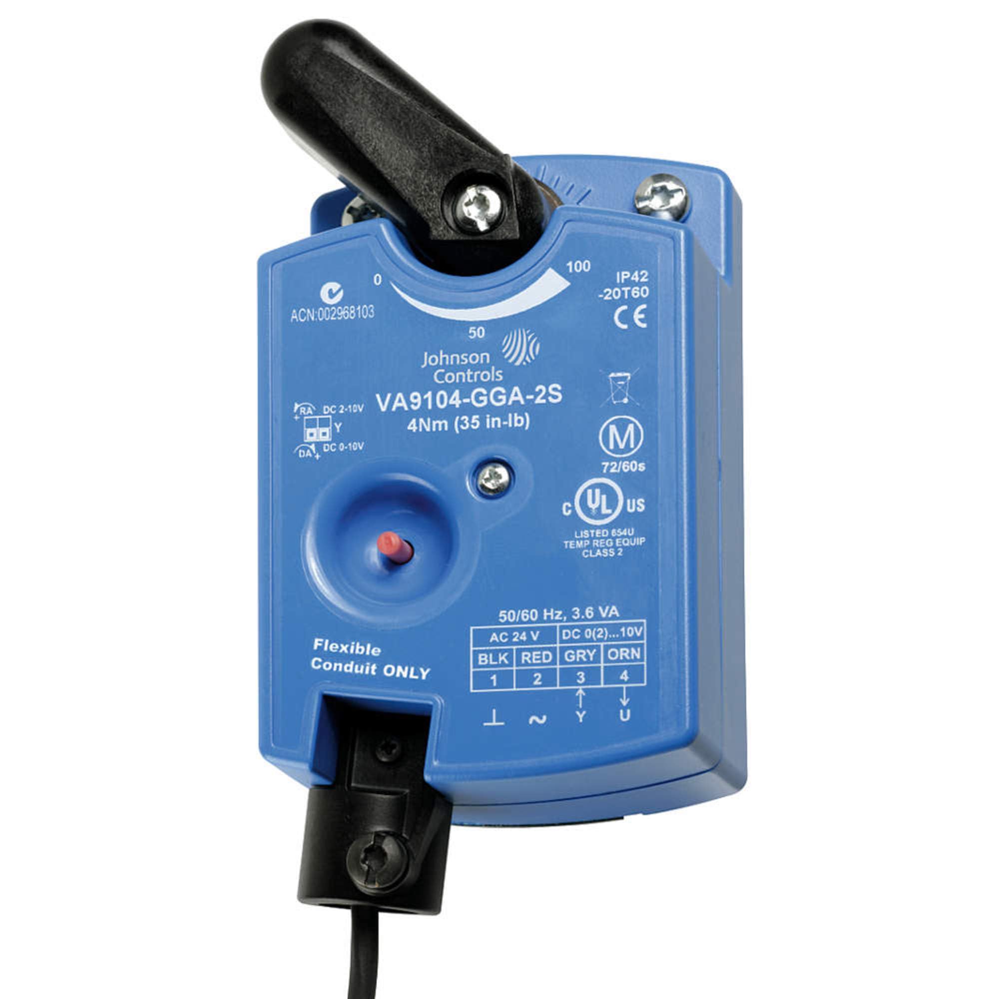 Johnson Controls VA9104-GGA-2S Electric Actuator, 70" lb, On-Off, 24VAC