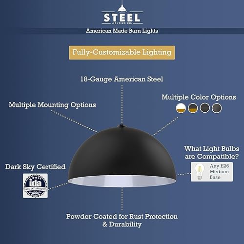 Miniatura 3 de Steel Lighting Co. Westwood - Lámpara de almacén  Montaje en techo  Cúpula redonda de 24 pulgadas  Luz de granero de acero grande fabricada en