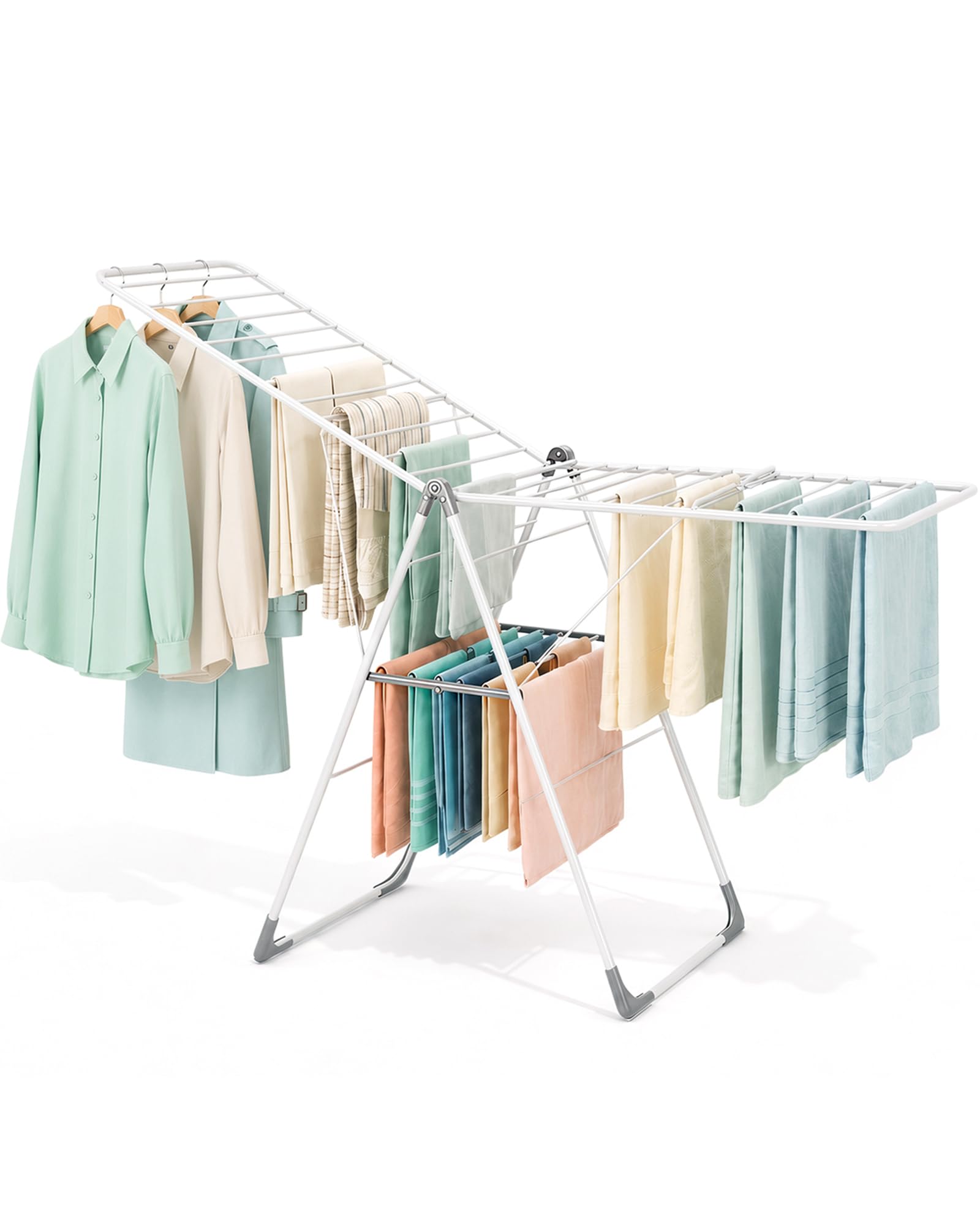 APEXCHASER Étendoir à linge pliable en métal robuste, réglable en hauteur, facile à plier et peu encombrant, pour intérieur et extérieur, blanc