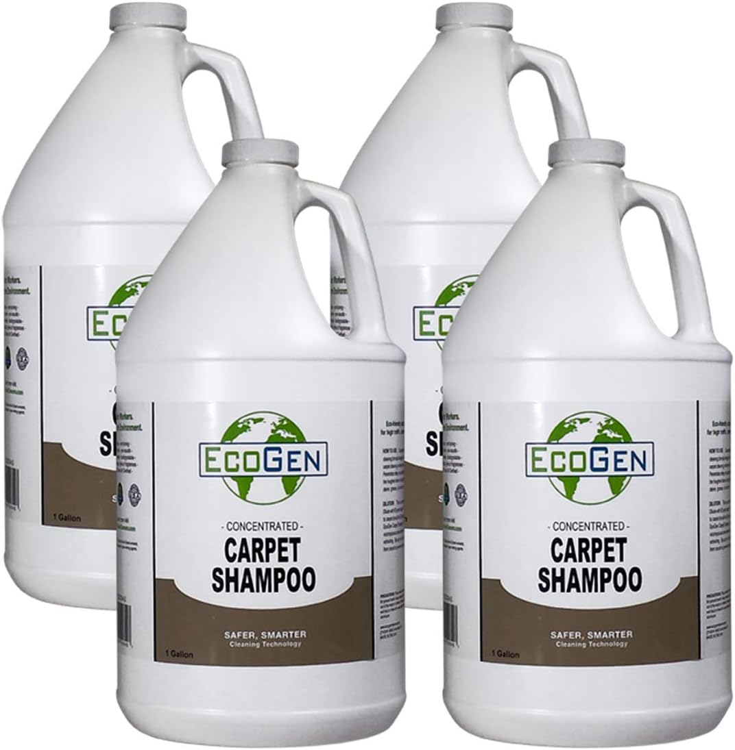 EcoGen Carpet Shampoo; Concentrated Formula, Deep Cleaning, Unscented, Non Toxic, Safe For Skin, Safe For Pets, Removes Stains And Odors, Pack of 4 Gallons