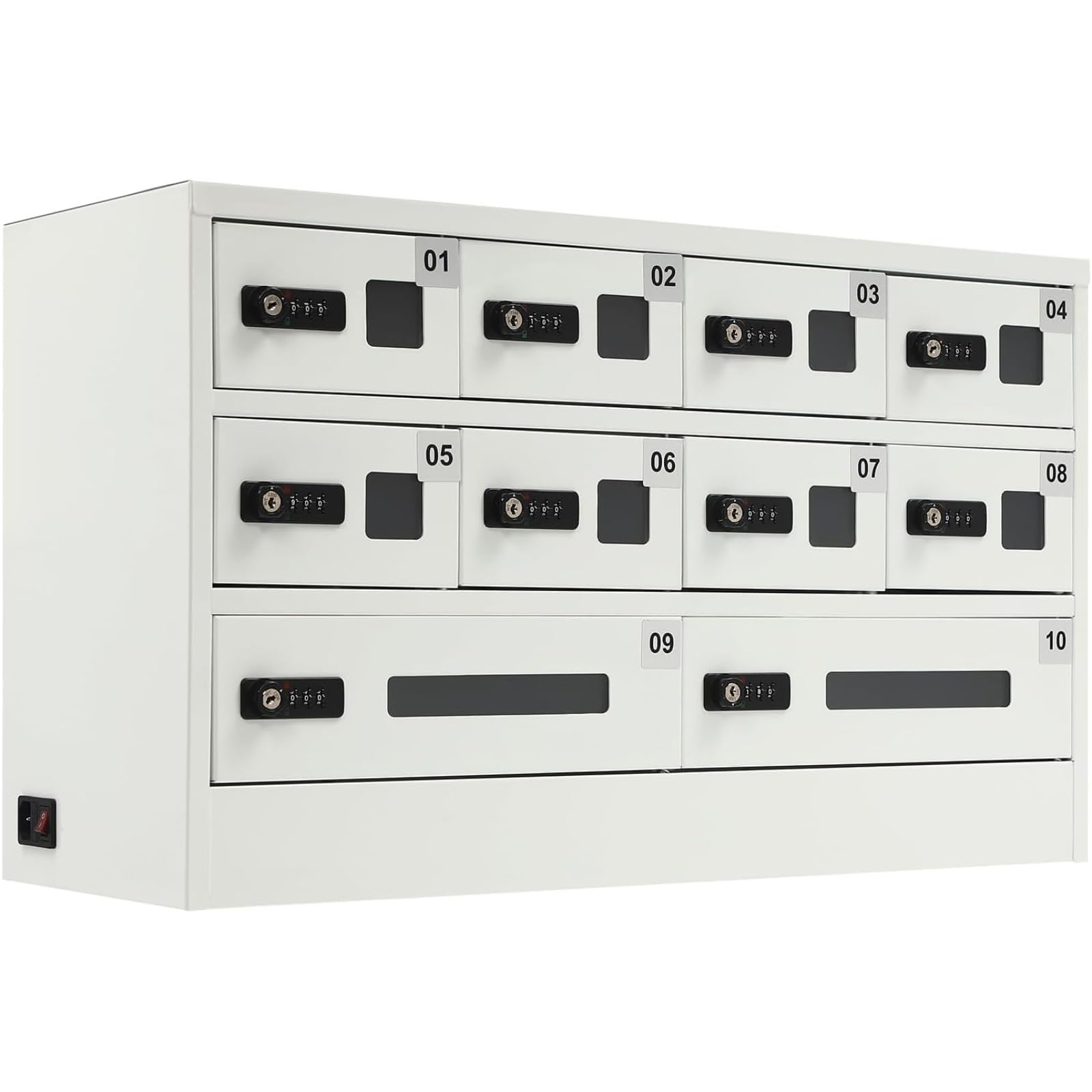 Cell Phone Locker 10 Slots Steel with Mini Charger Charging Station Cabinet and Combination Lock for Students