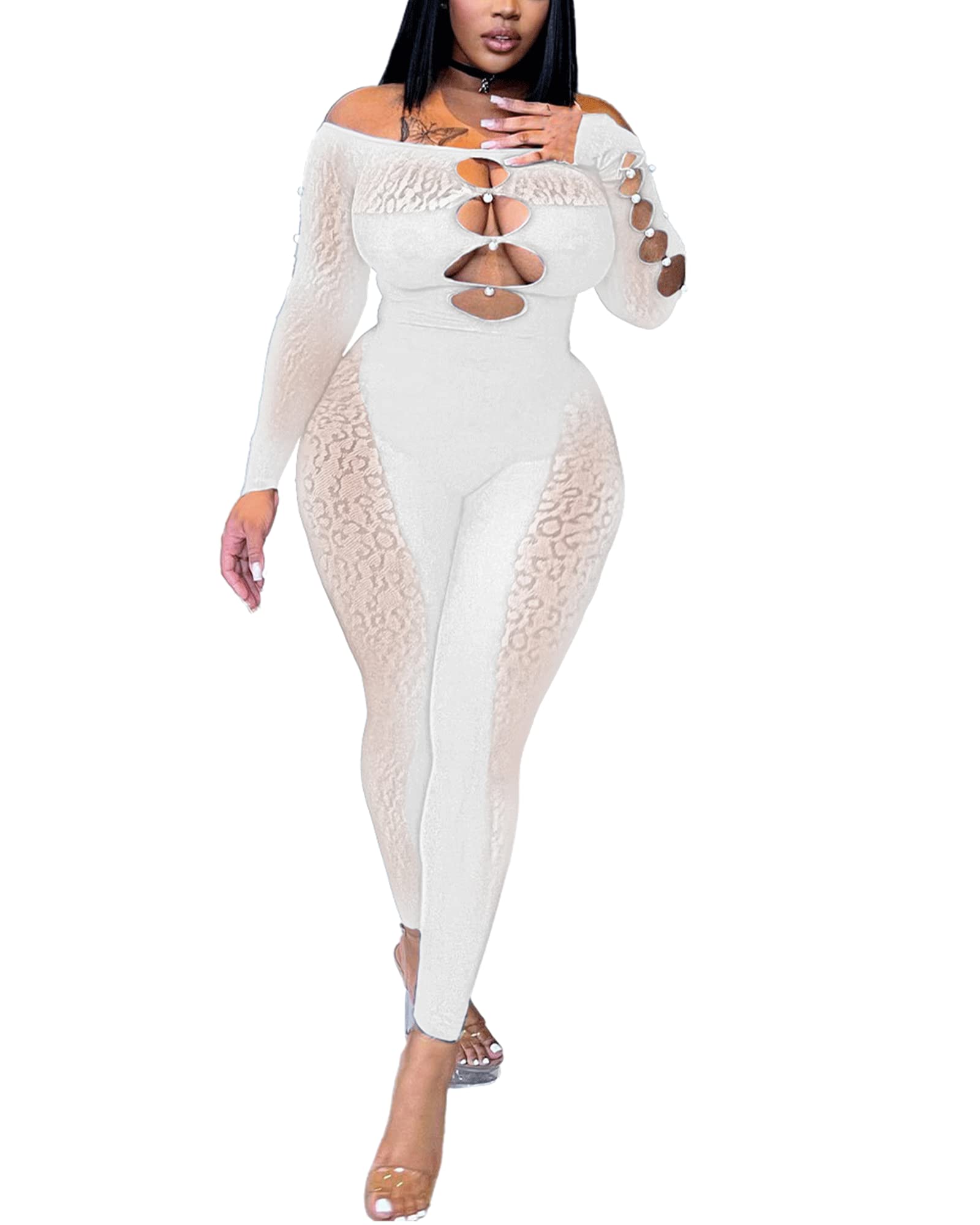 MOEENCN Sexy Off Shoulder Jumpsuit 