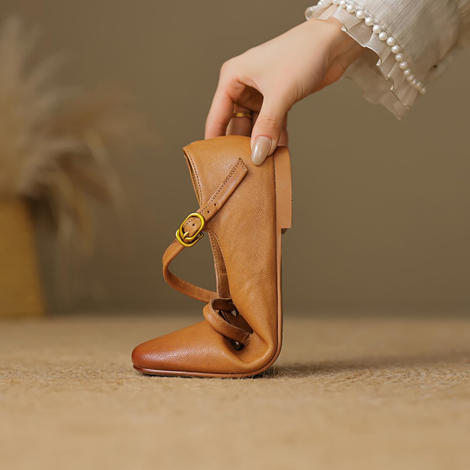 Scarpe Mary Jane da Donna con Punta Tonda, Comode Ballerine in Vera Pelle con Cinturini Regolabili con Fibbia, Eleganti E Casual, Slip-on