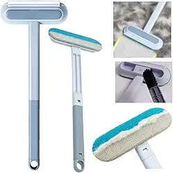 Escova Multiuso 4 em 1, Ideal para Vidros, Remove Pelos de Animais, Rodo de Silicone e cabo extensor com 48cm