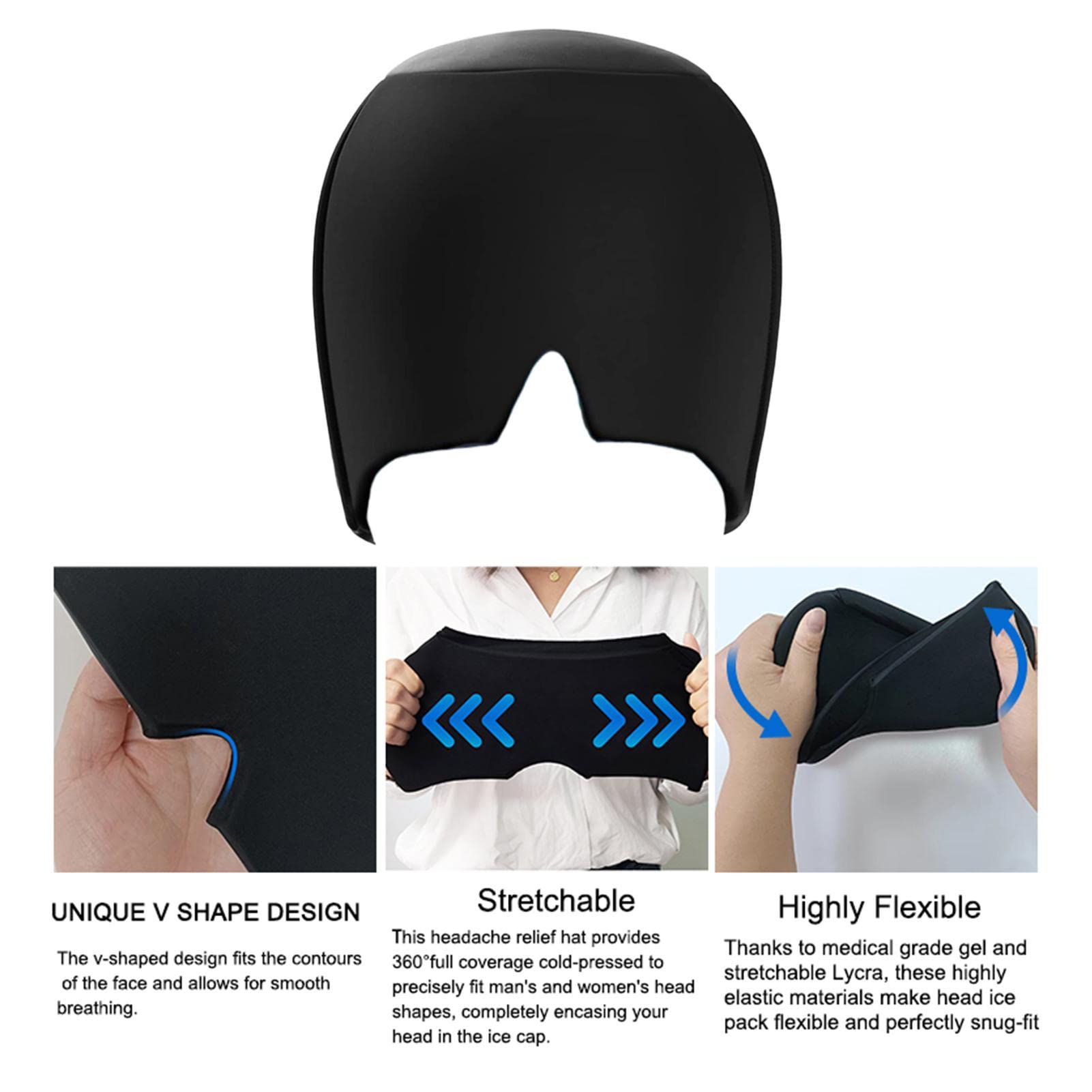 Sombrero para Dolores de Cabeza - Paquete de Cabeza de Hielo de migraña de 360 Grados | Cómodo y elástico para Alivio de migrañas y Dolores de Cabeza, Gorro de Dolor de Cabeza para frío