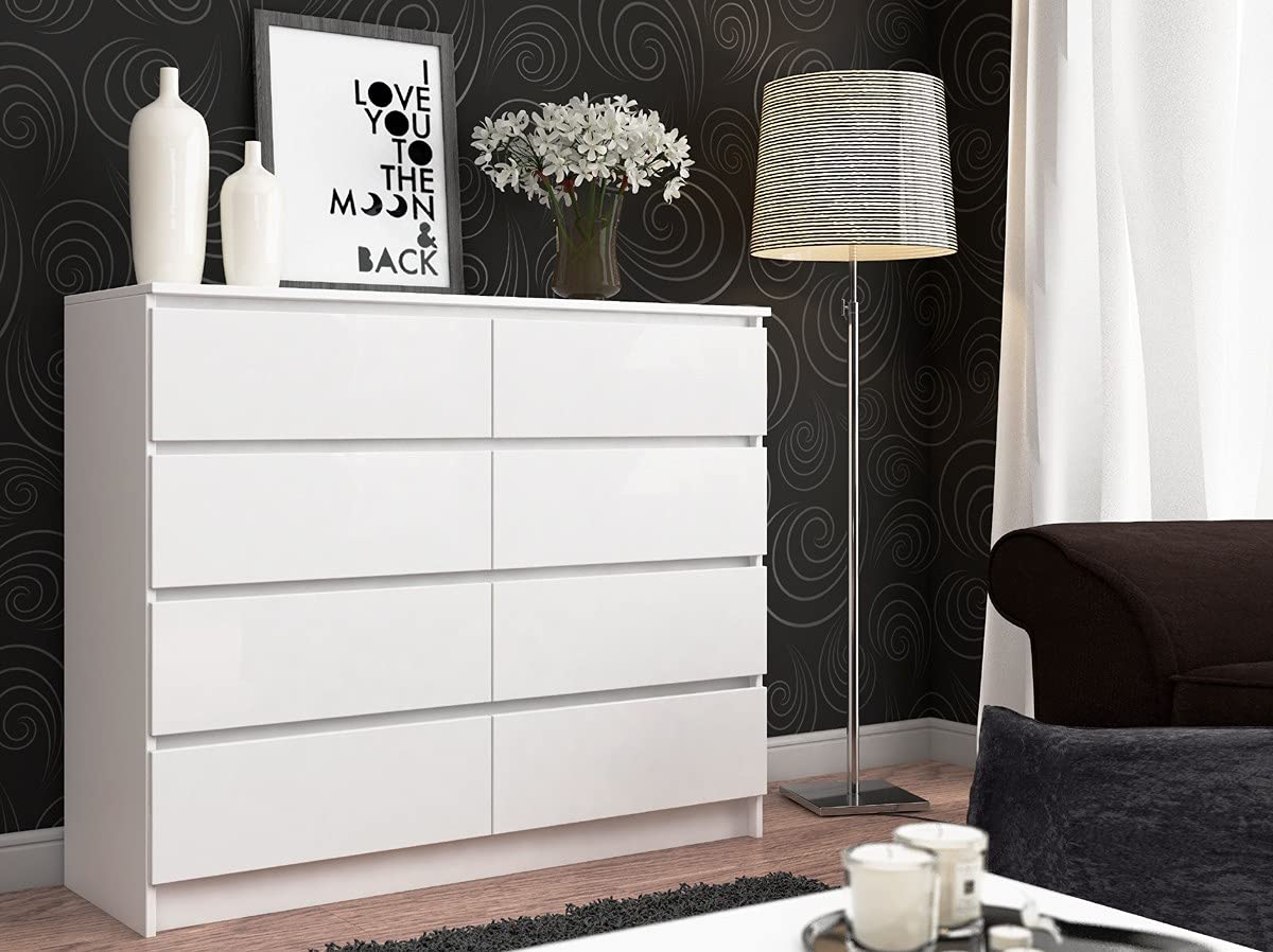 Cómoda AKORD K120 Blanco 120 cm 8 cajones frente en color Blanco 120x40x99 cm