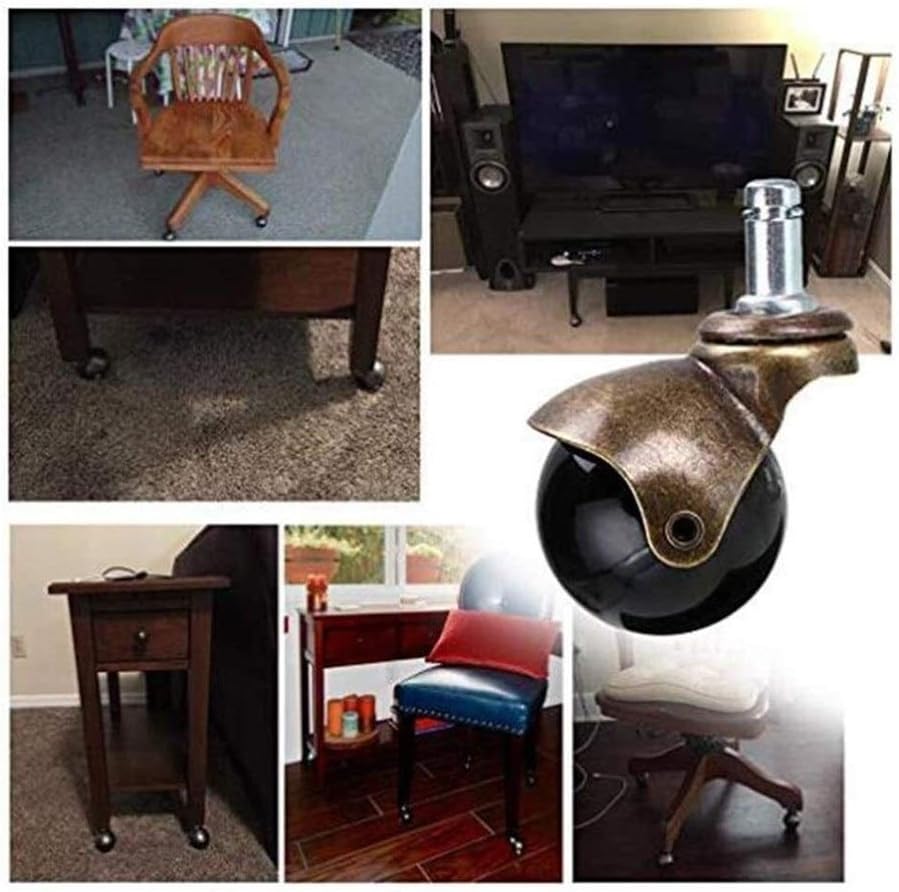 Ball Swivel Castor Wheels Antique Stem Casters 2 Inch Ball Caster Wheels Vintage Brass,Castor Replacement for Furniture Office Chairs (Color : Swivel Casters, Size : 4 Pieces)