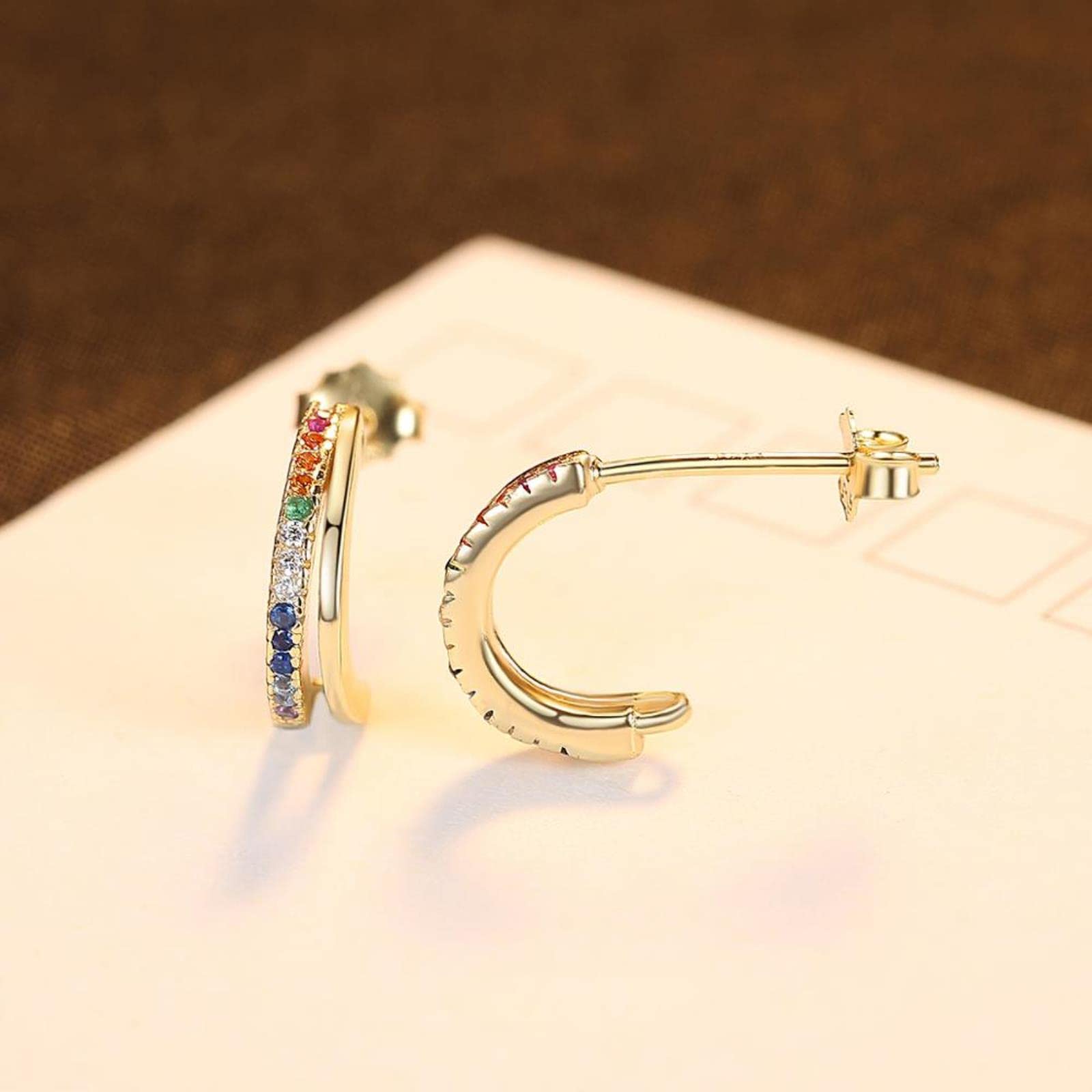 Orecchini A Bottone Color Arcobaleno per Donna Multicolor Cz Stone 925 Sterling Silver Fine Jewelry Regalo di Natale