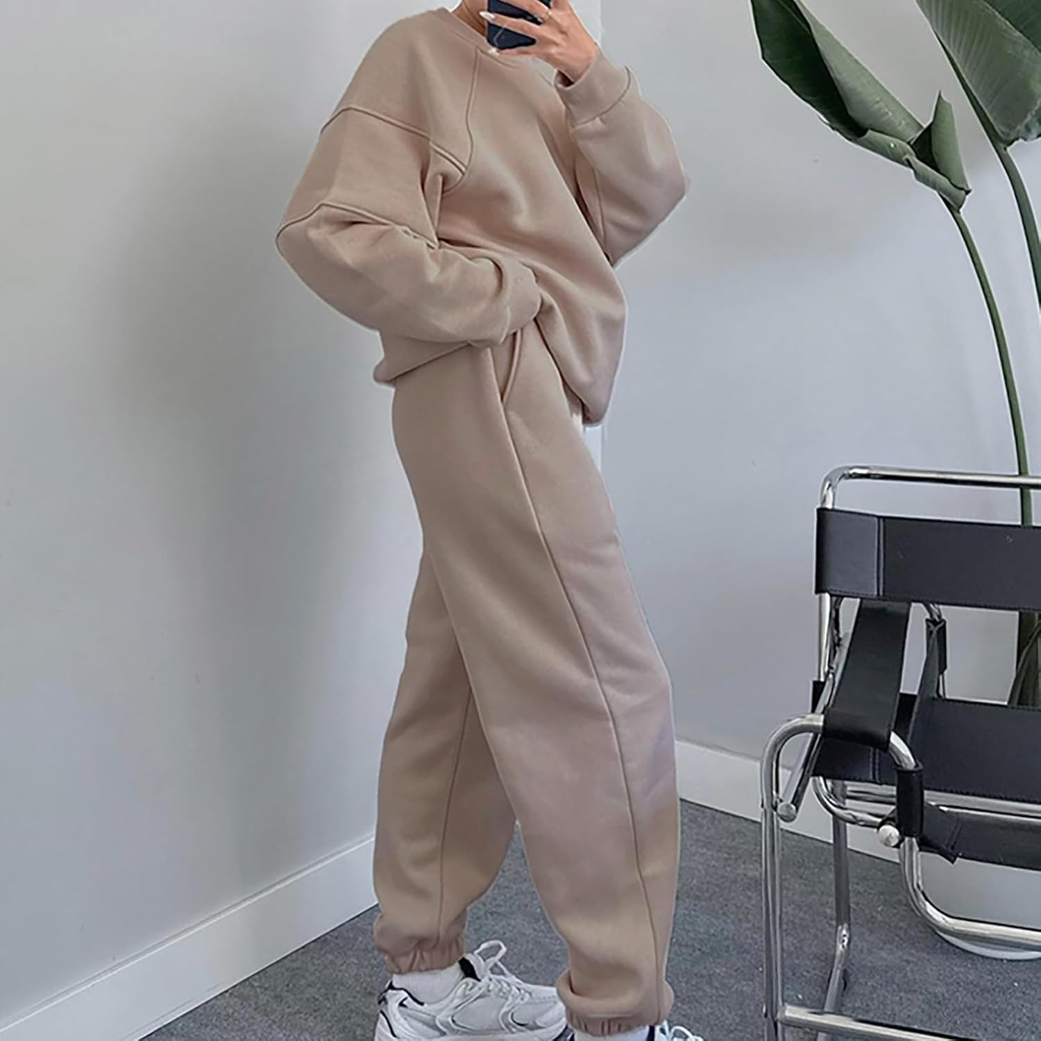 HGps8w Womens Fall Tracksuits Pullover Casual Solid Crewneck Sweatshirt Matching Jogging Sweatsuits 2 Piece Lounge Outfits