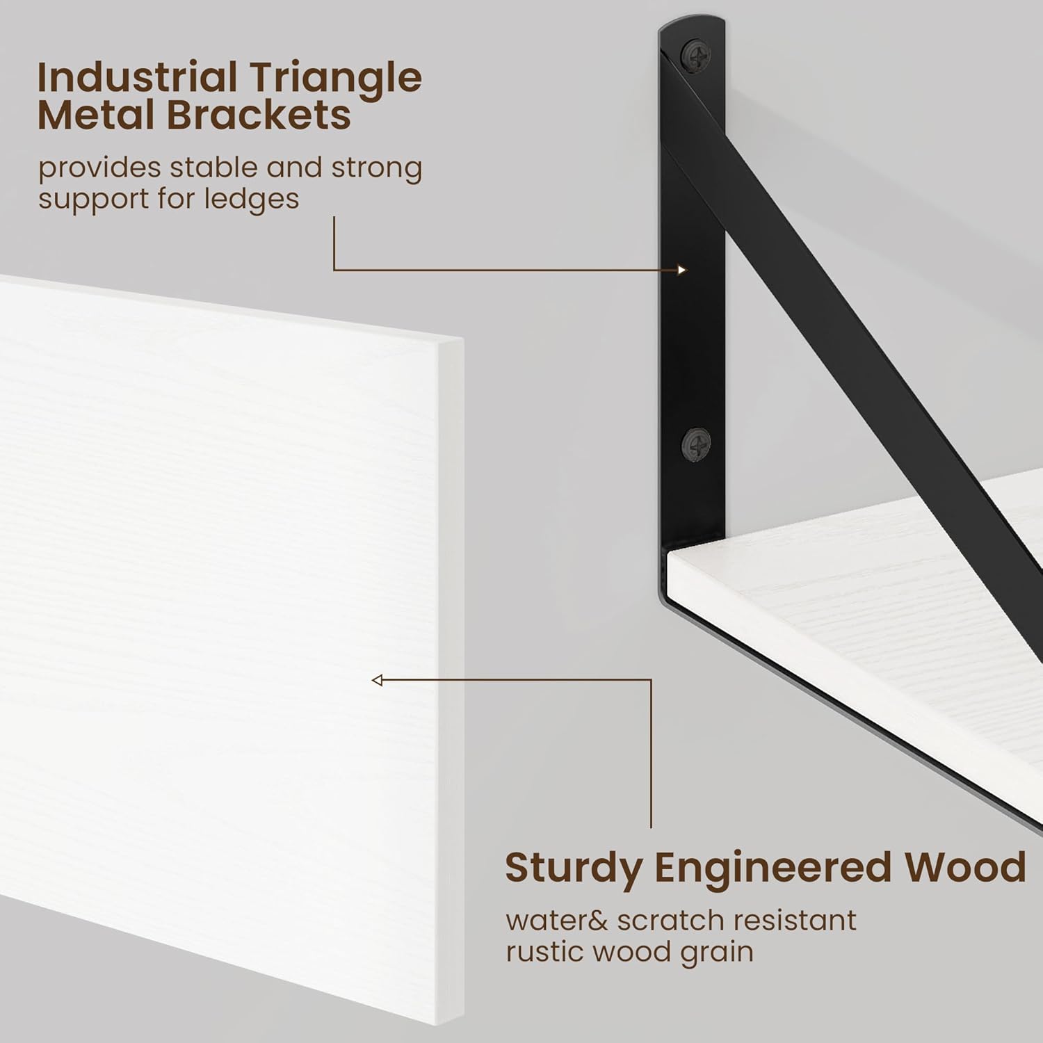 Fun Memories Floating Shelves for Wall, 12 Inch Deep Floating Shelves Set of 2, 16W x 12D Large Wall Shelf with Sturdy Metal Brackets for Living Room, Bathroom, Bedroom and Kitchen, White