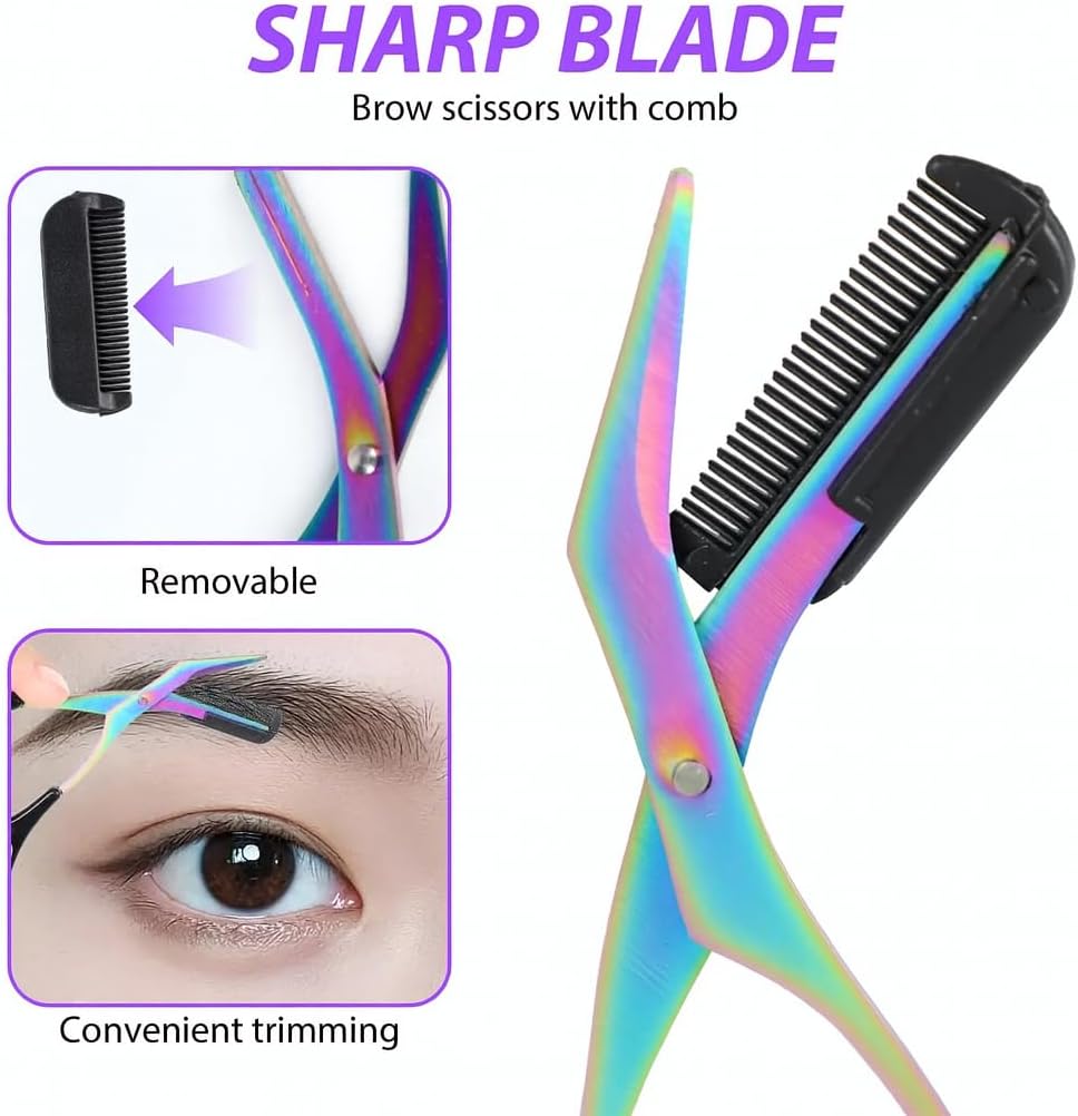 Eyebrow Trimmer Scissor,Eyebrow Trimmer for Women Men,Eyebrow Scissors with Comb,Non-Slip Eyebrow Cutter Eye Brow Razors,Eye Brow Shaper Trimming Scissors Makeup Tool (Black) (Black)