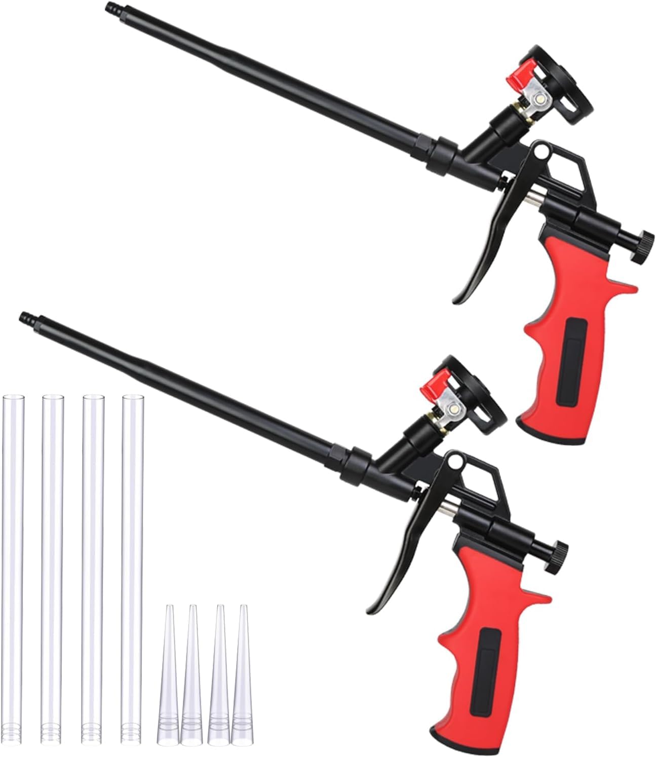 Pistola per schiuma espandente professionale– Applicatore di schiuma PU con design facile da pulire, corpo in metallo resistente per isolamento, riempimento e sigillatura (rosso, confezione da 2)