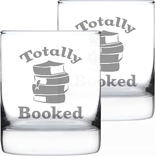 Bevvee Totally Booked - Whiskey Rocks Glass - Fun Funny Book Club Gifts for Lovers of Reading & Fun Librarians - Set of 2-10.25 Oz