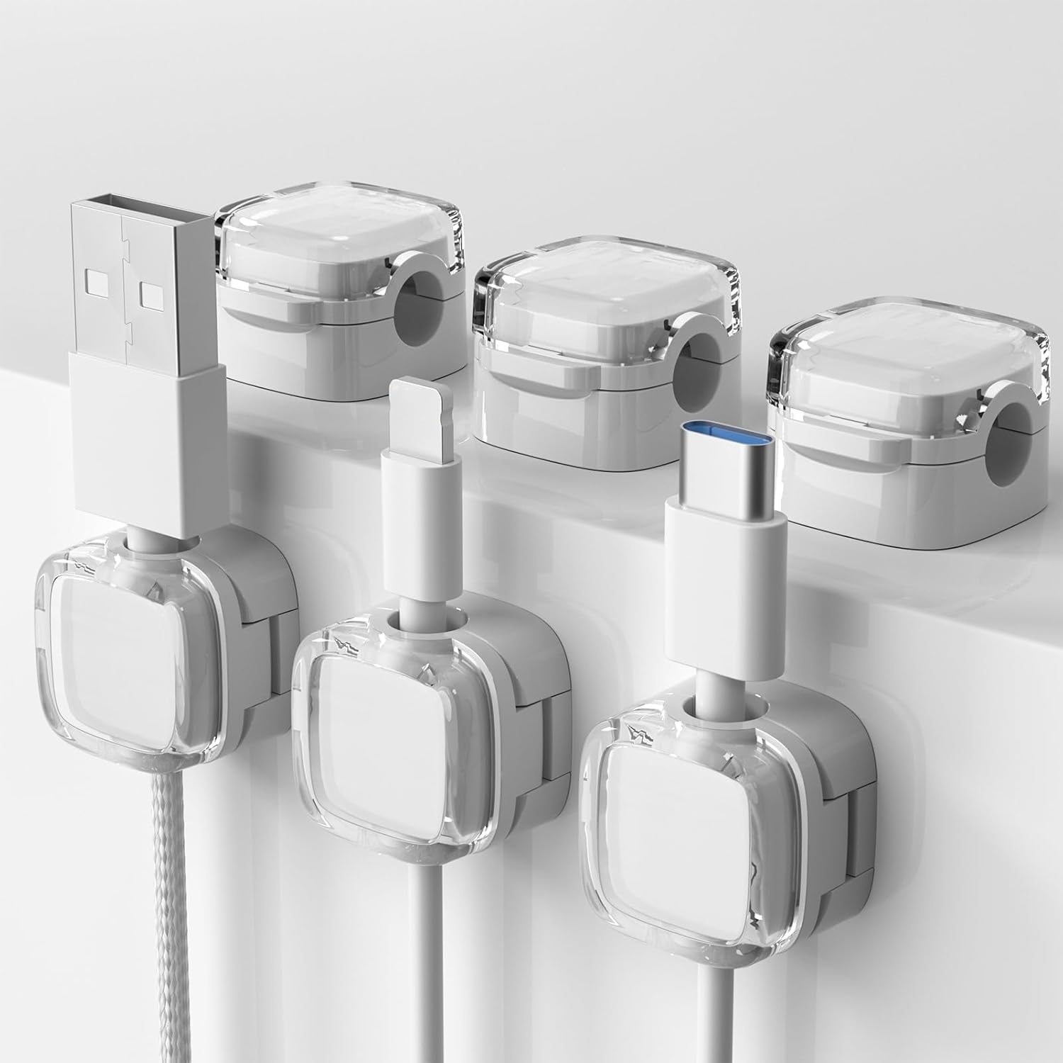 Cord Organizer, Magnetic Cable Clips Under Desk Cable Management, Strong Adhesive Wire Holder Keeper for Office, Home, Kitchen Appliances, Bedroom, Car Wall Nightstand (Crystal White, 6 Pack)